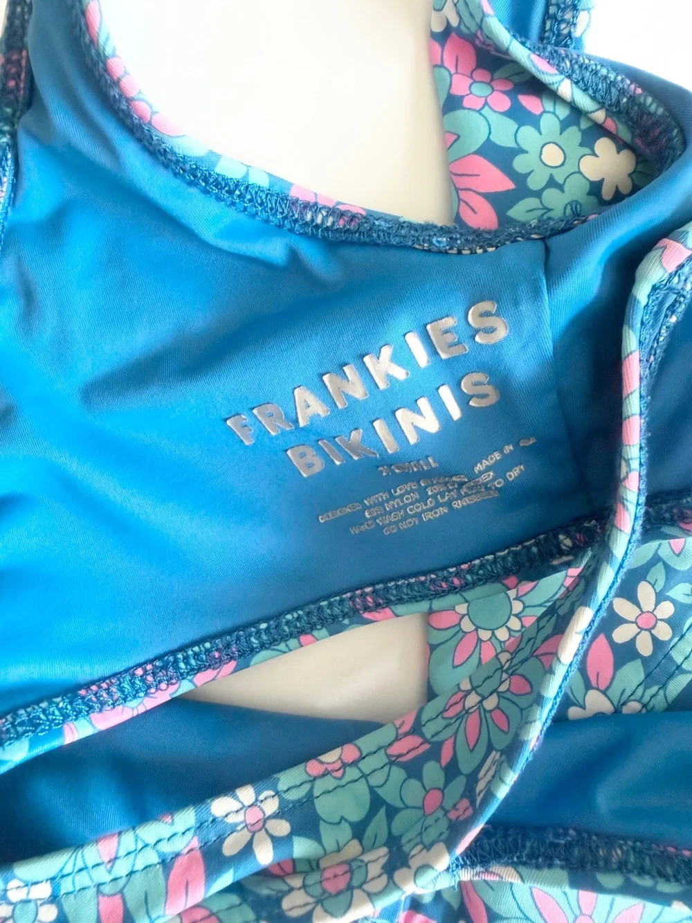 Frankies Bikinis XS/SMALL blue floral print bathing suit bikini set
